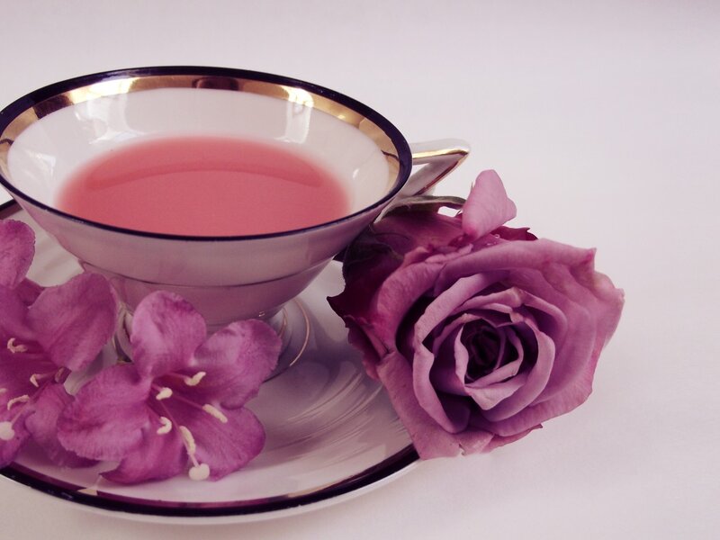 Tea Cup with Purple Flowers — Serene, Photograph