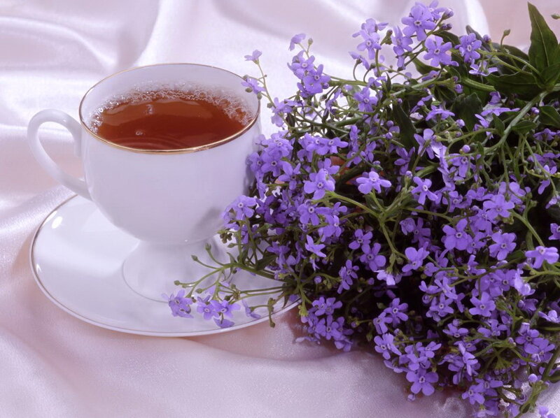 Tea Cup with Purple Flowers — White
