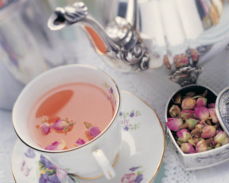 Tea Cup with Rose Petals — White, Serene