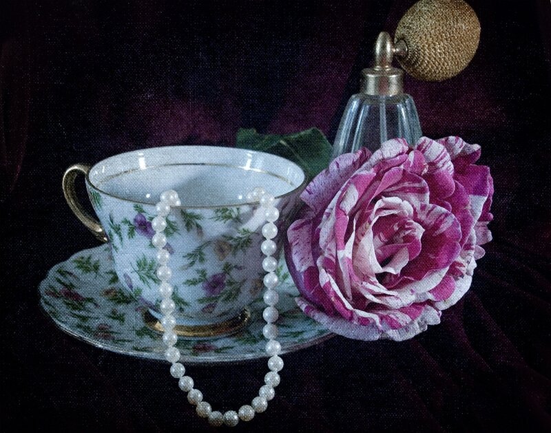 Tea Cup with Rose — Purple