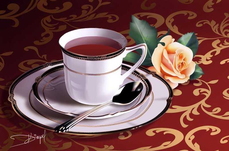 Tea Cup with Rose — Red