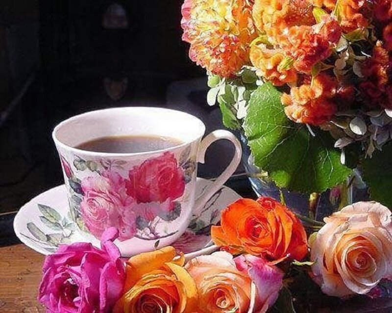 Tea Cup with Roses — Pink, Serene, Morning