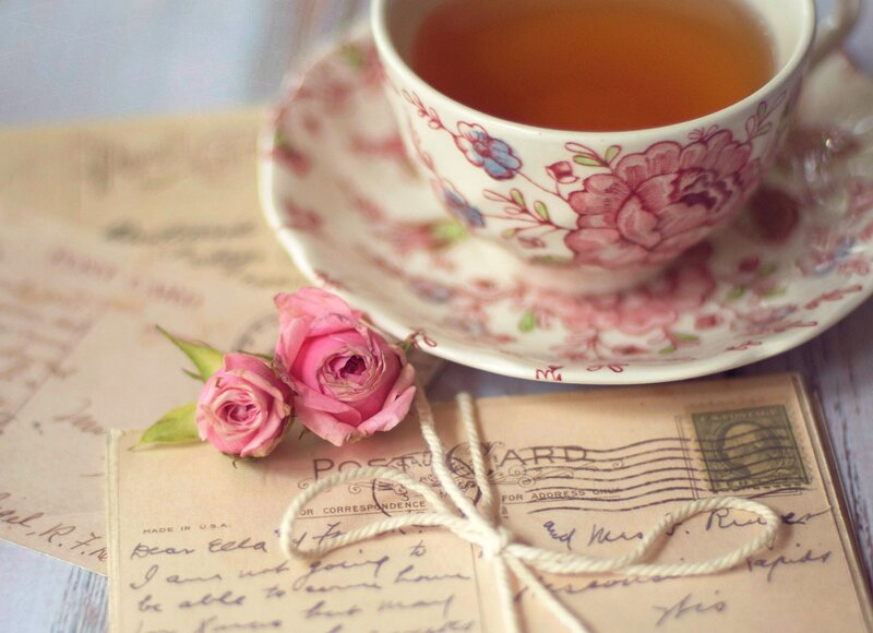 Tea Cup with Roses — Pink, Serene, Photograph, Postcards