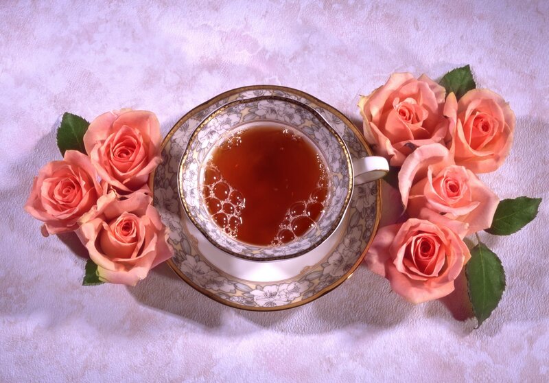 Tea Cup with Roses — Pink, Serene, Photograph, Teacup, Saucer