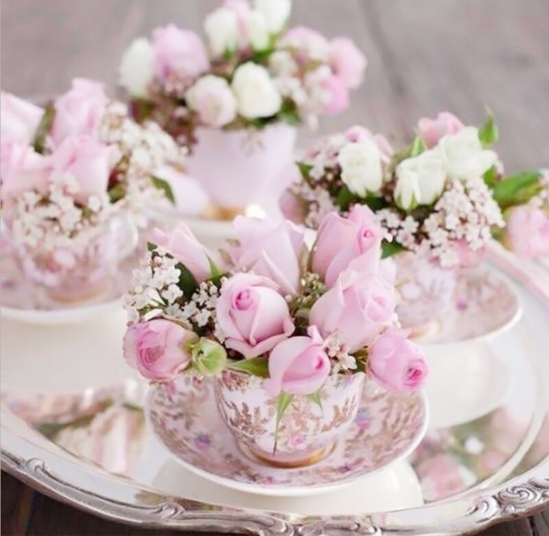Tea Cups with Flowers — Pink, Elegant, Photograph
