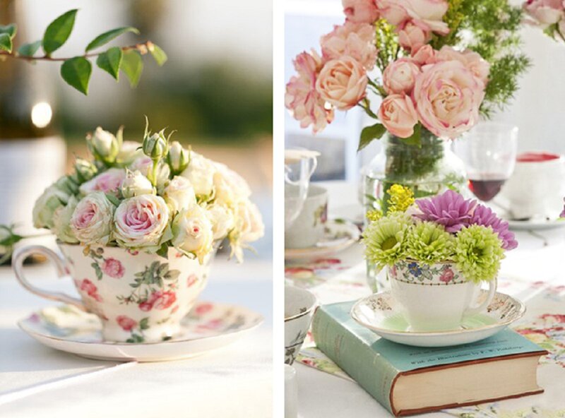 Tea Cups with Flowers — White, Serene, Afternoon