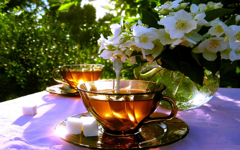 Tea Cups with Flowers — White, Serene