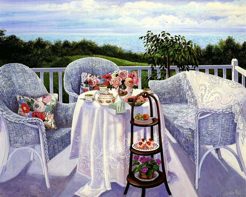 Tea on a balcony overlooking the sea