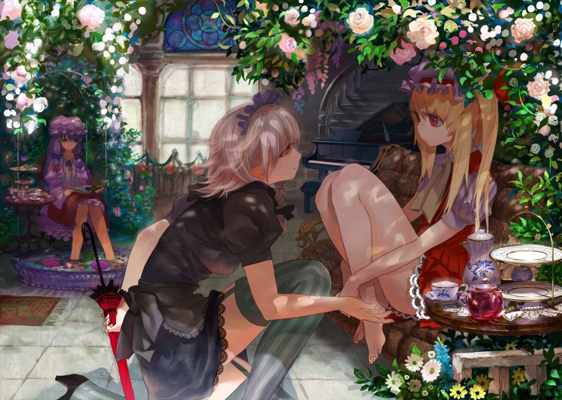 Tea party in a floral garden