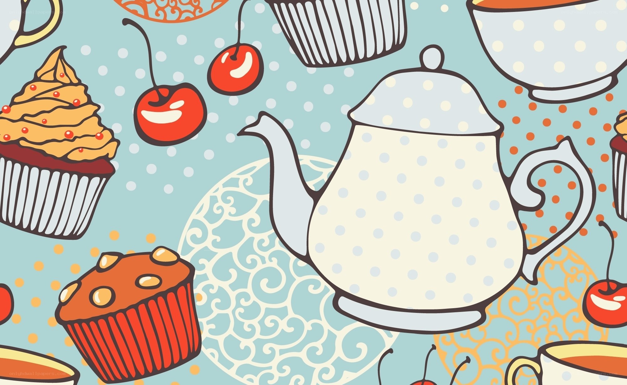 Tea party pattern with cupcakes