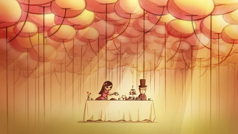 Tea party under glowing lanterns