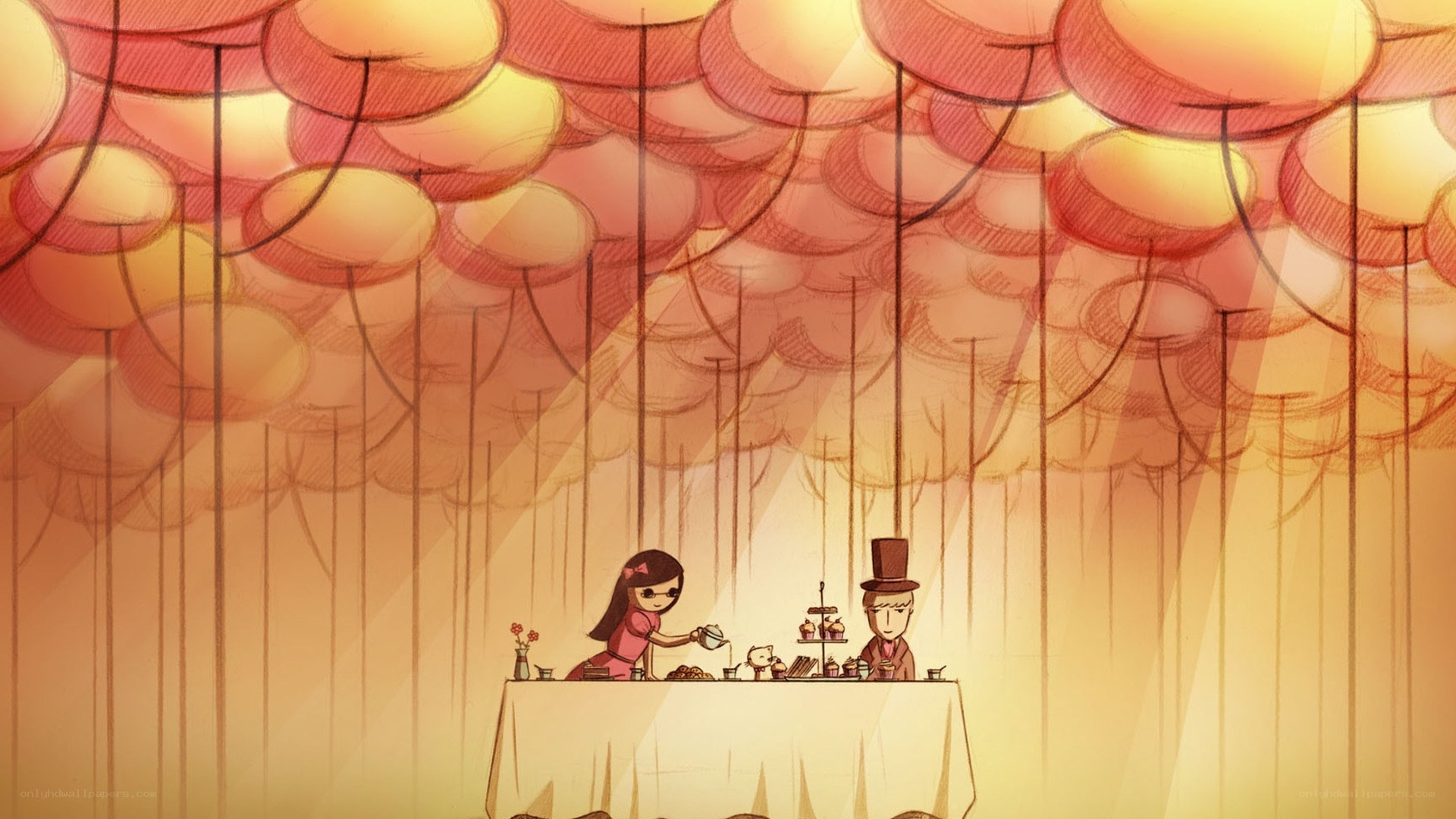 Tea party under lanterns