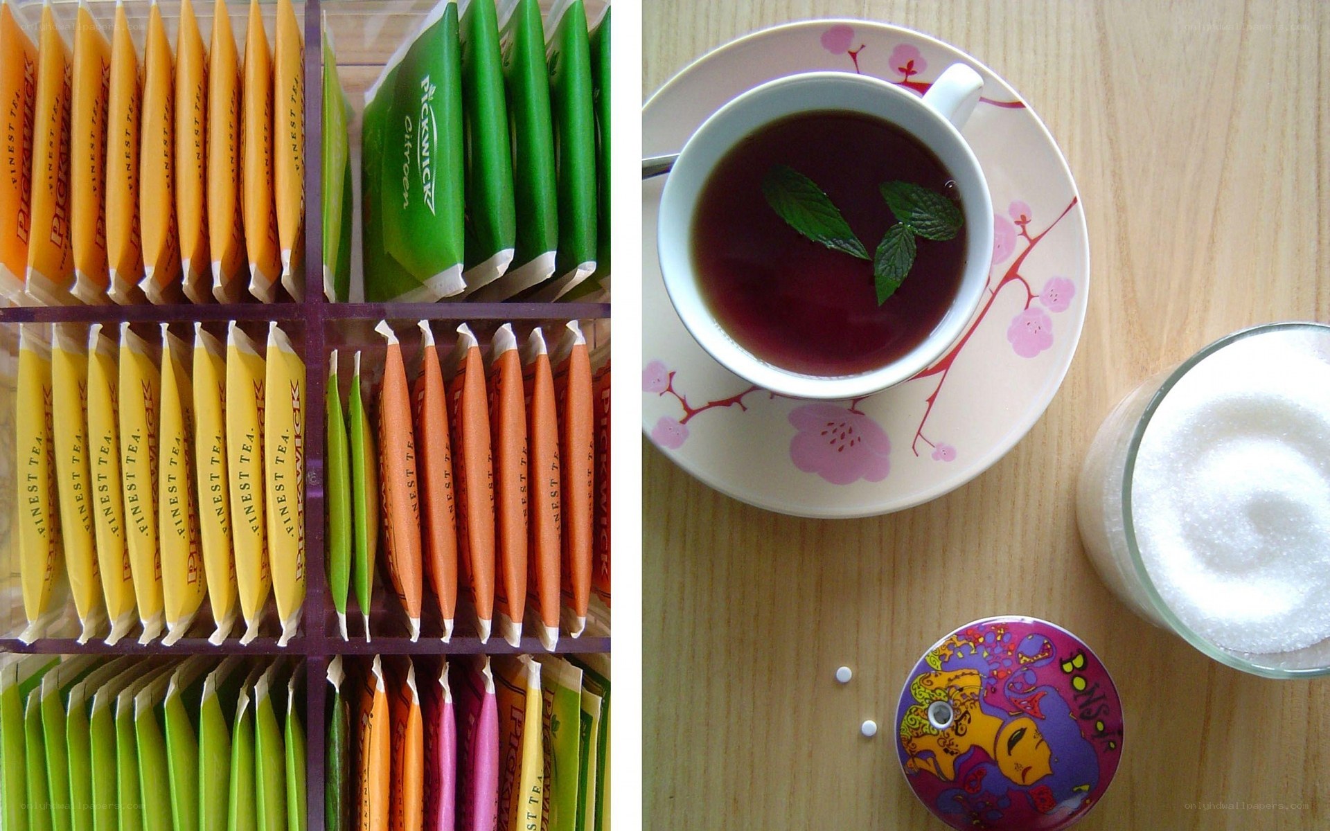 Tea selection and cup of tea