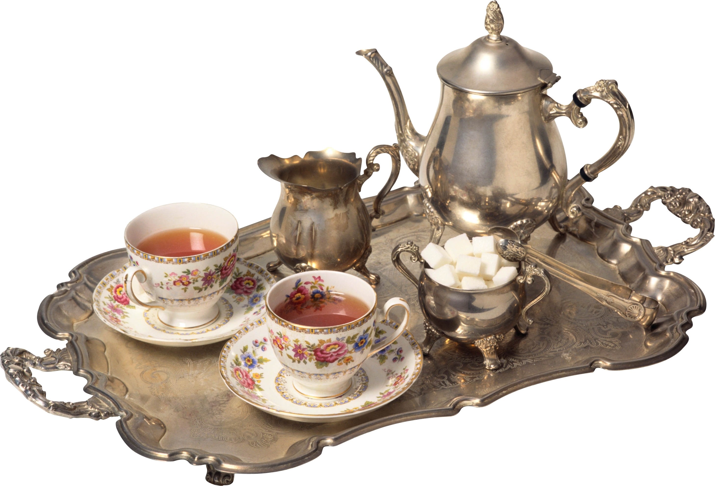 Tea service on silver tray