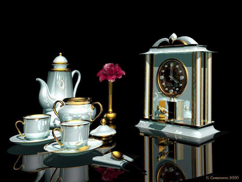 Tea Set and Clock
