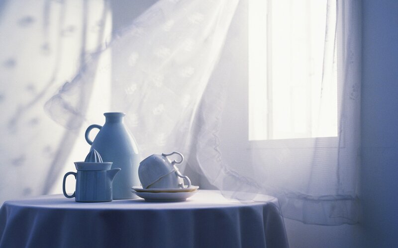 Tea set by a window
