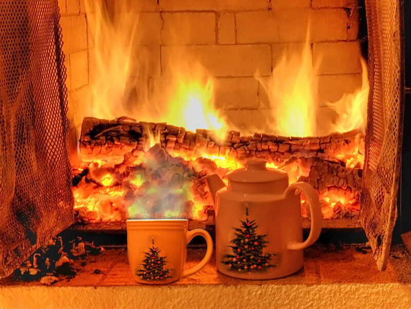 Tea Set by Fireplace — Orange