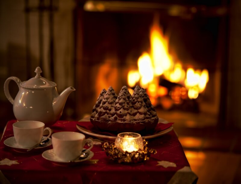 Tea Set by Fireplace