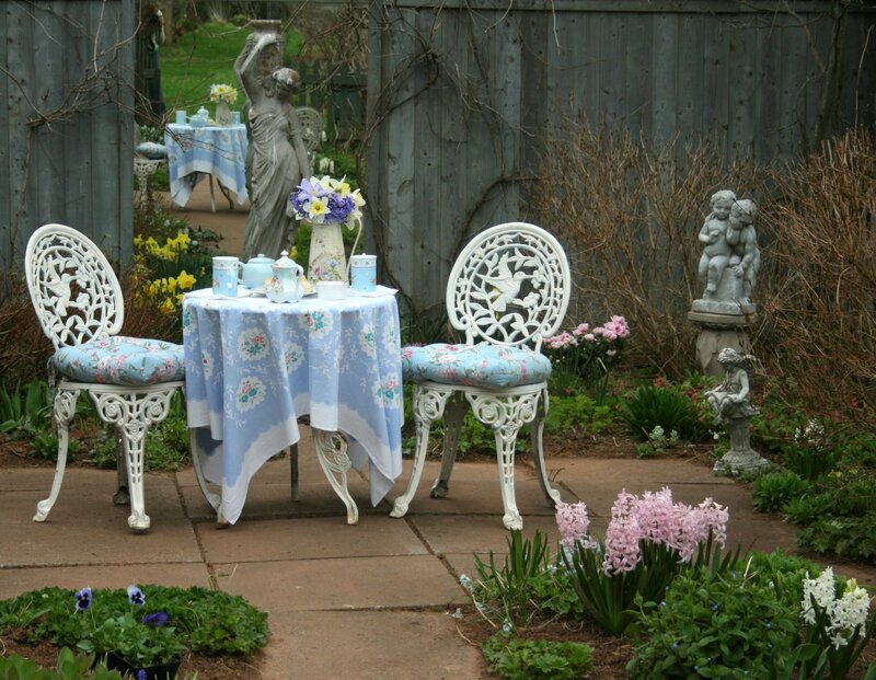 Tea Set in Garden — Blue