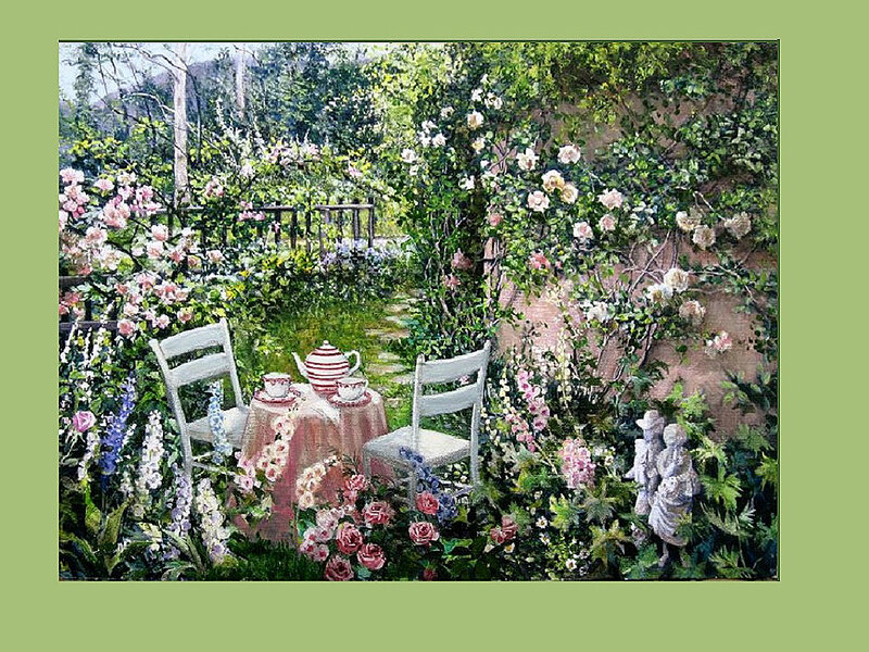 Tea Set in Garden — Green, Serene, Afternoon