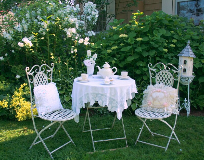 Tea Set in Garden — White