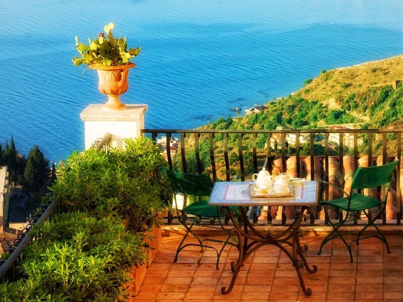 Tea Set on Balcony — Blue