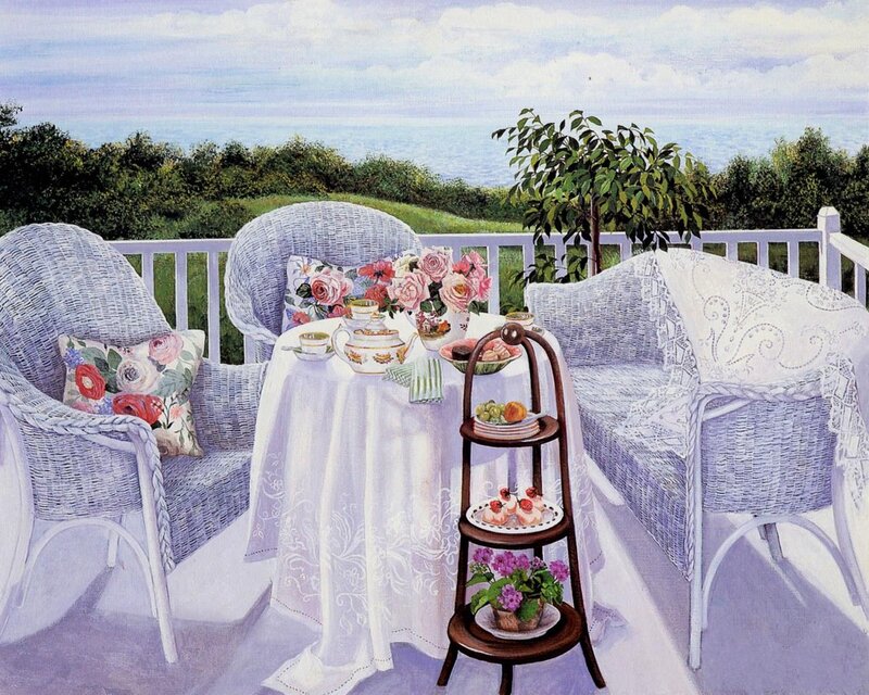 Tea Set on Balcony — White