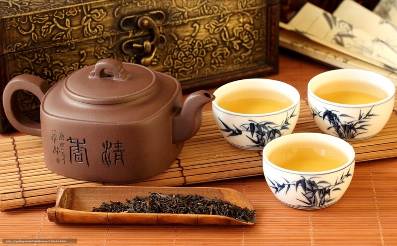 Tea Set on Bamboo Mat — Brown, Serene, Photograph, Teapot