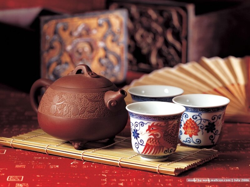 Tea Set on Bamboo Mat
