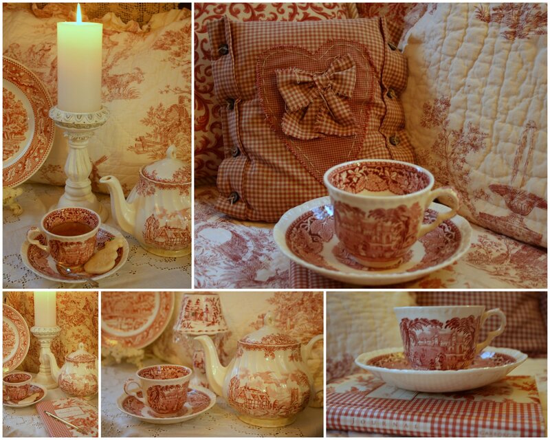 Tea Set on Bed — Red