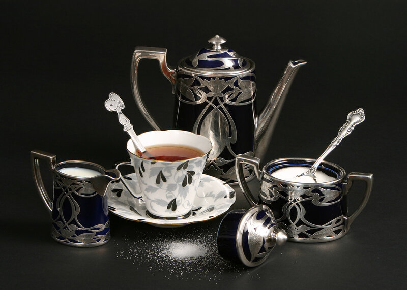 Tea Set on Black Surface