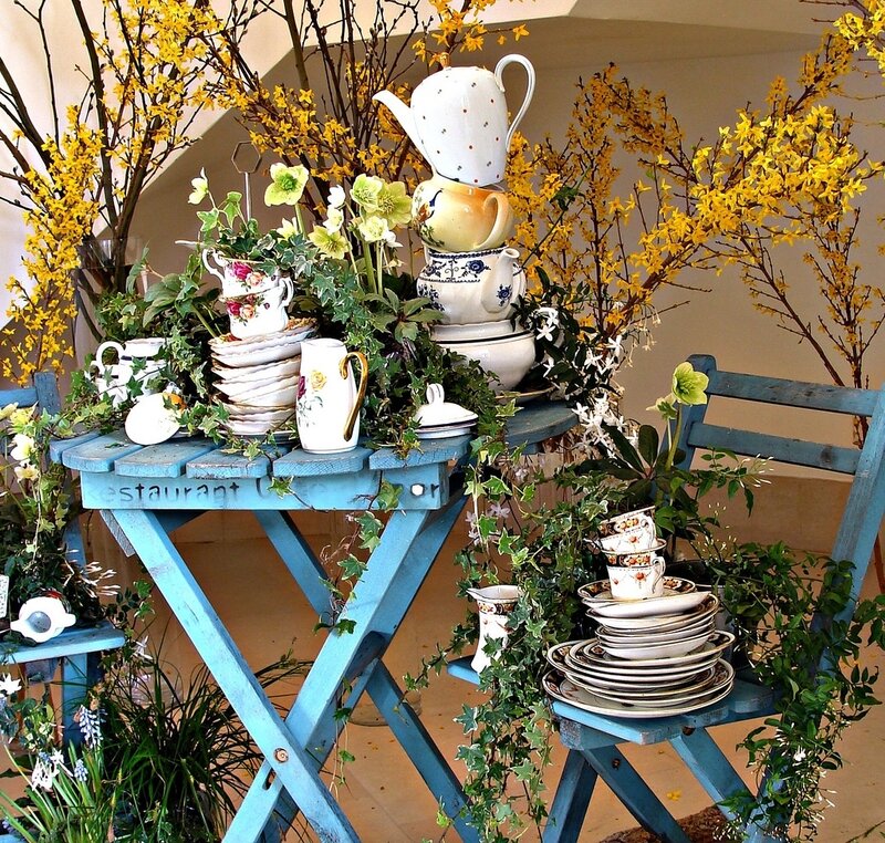 Tea Set on Blue Table