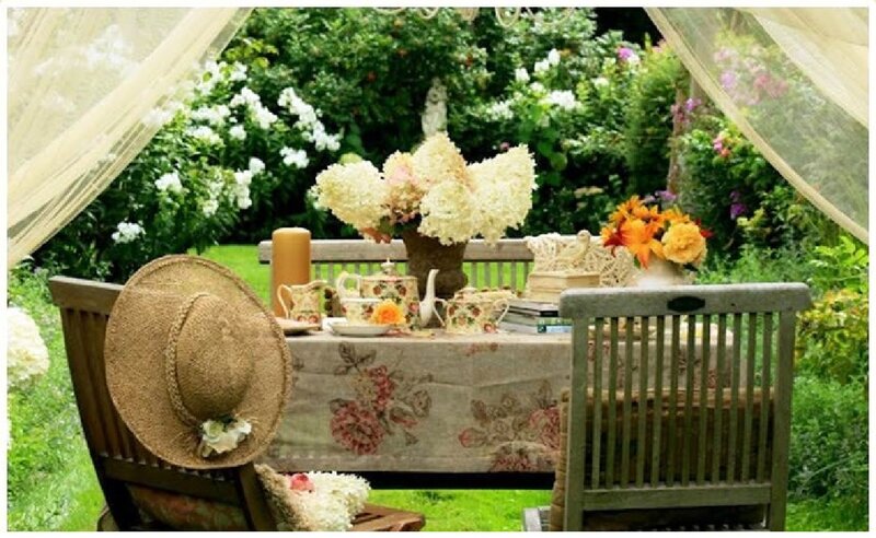 Tea Set on Garden Table — Green, Serene, Afternoon