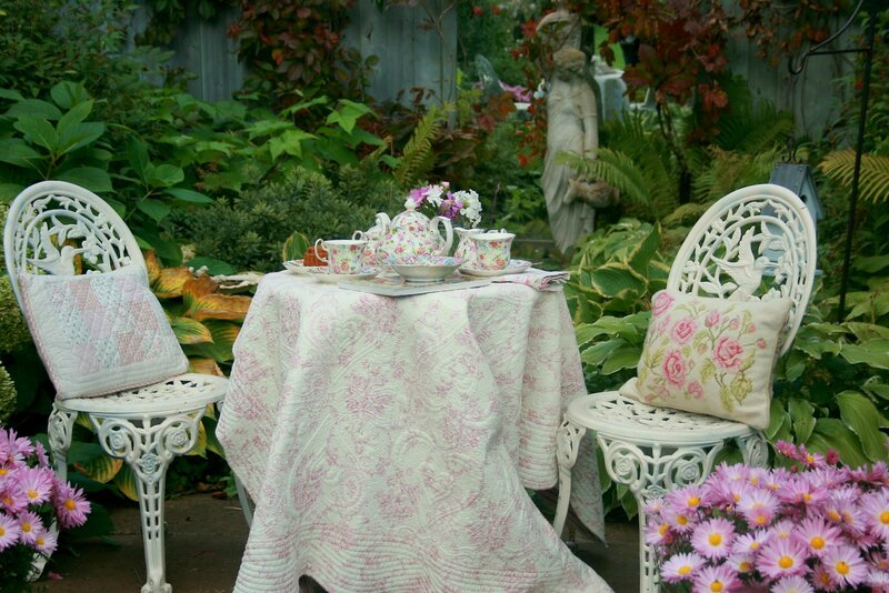 Tea Set on Garden Table — Green, Serene