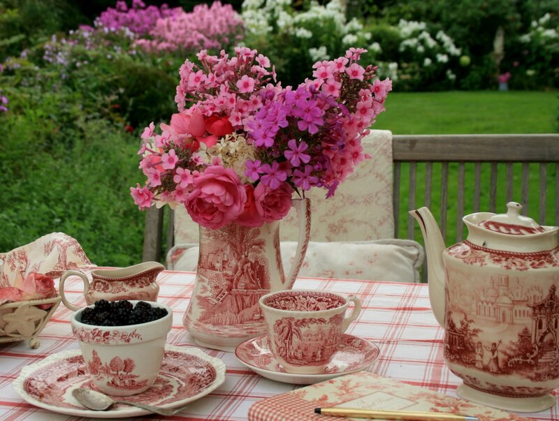Tea Set on Garden Table — Pink, Serene