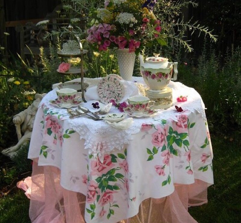 Tea Set on Garden Table — Pink