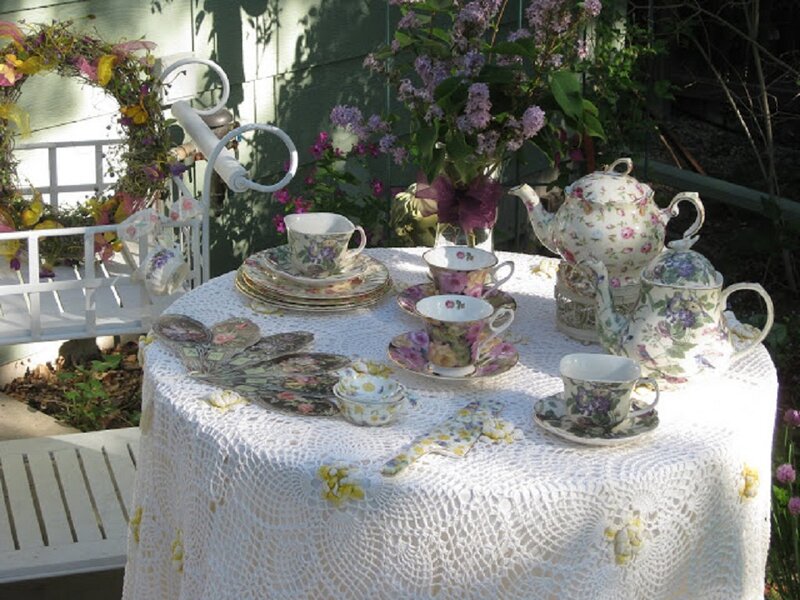 Tea Set on Garden Table — White, Serene