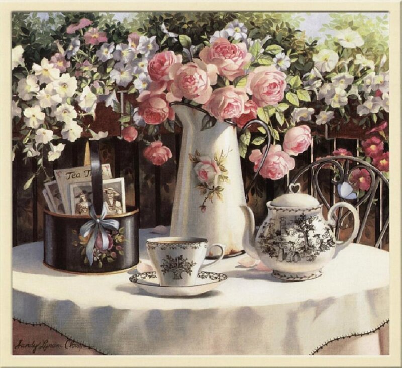 Tea Set on Garden Table — White