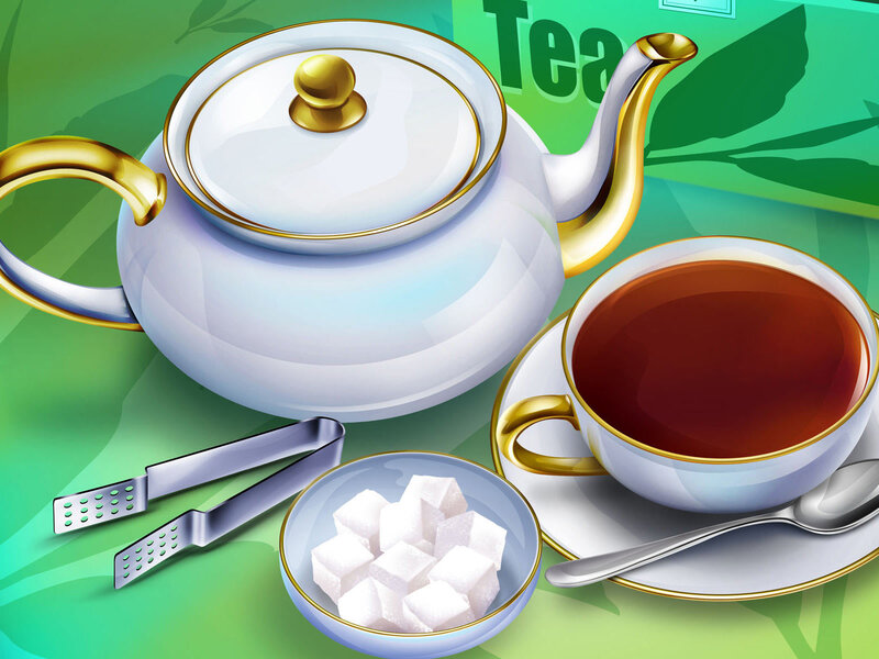 Tea Set on Green Surface