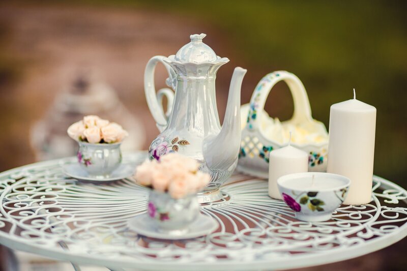 Tea Set on Metal Table
