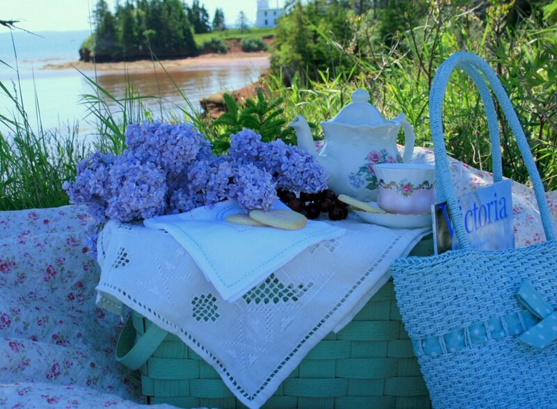 Tea Set on Picnic Basket
