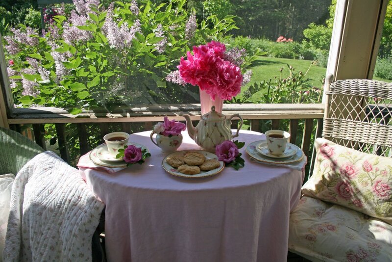 Tea Set on Porch Table — Pink