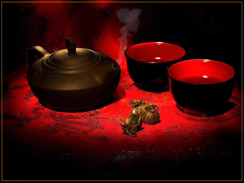 Tea Set on Red Cloth