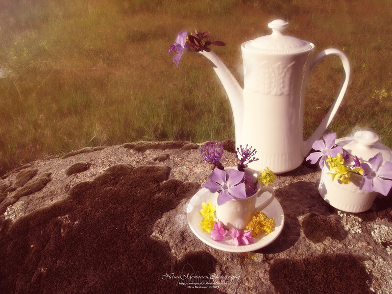 Tea Set on Rock — White