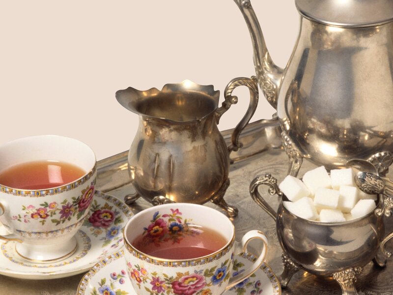 Tea set on silver tray