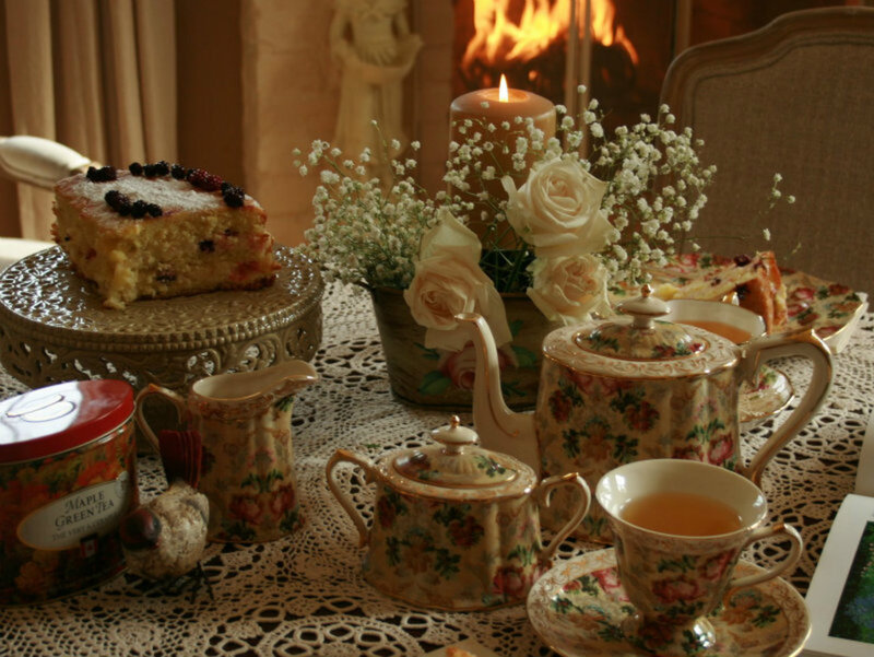 Tea Set on Table — Beige