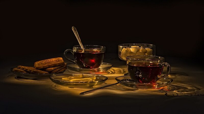 Tea Set on Table — Black, Dramatic