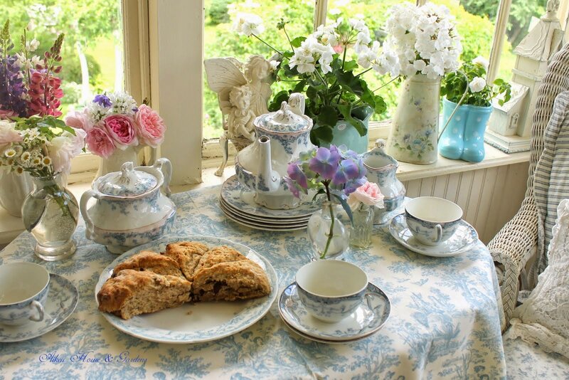 Tea Set on Table — Blue, Serene, Afternoon, Photograph