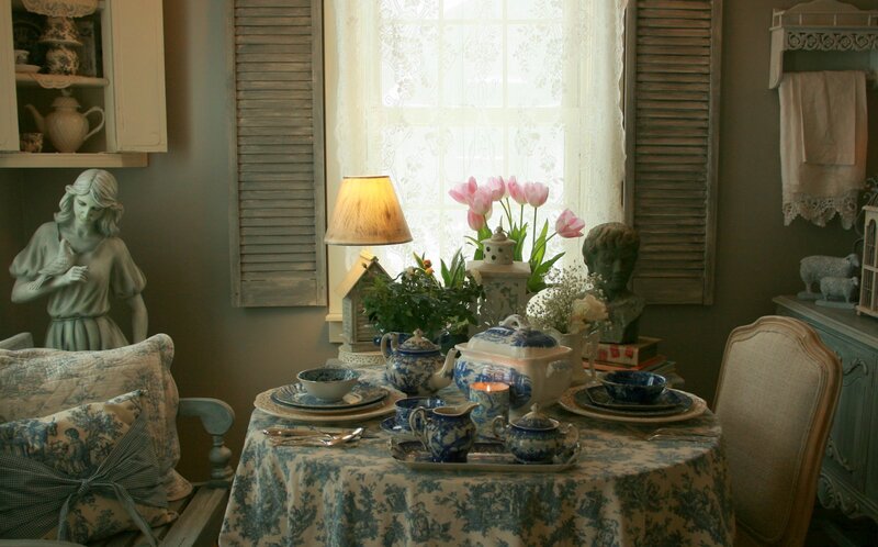 Tea Set on Table — Blue, Serene, Afternoon