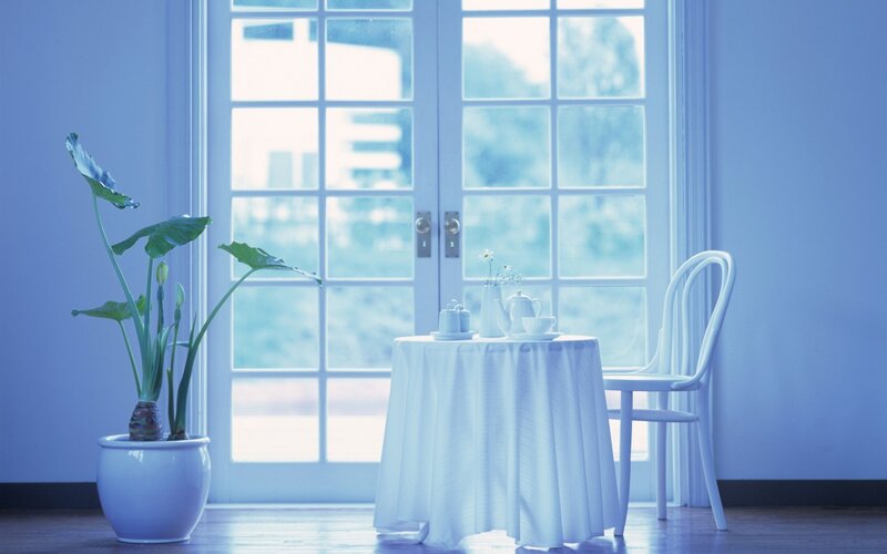 Tea Set on Table — Blue, Serene, Morning